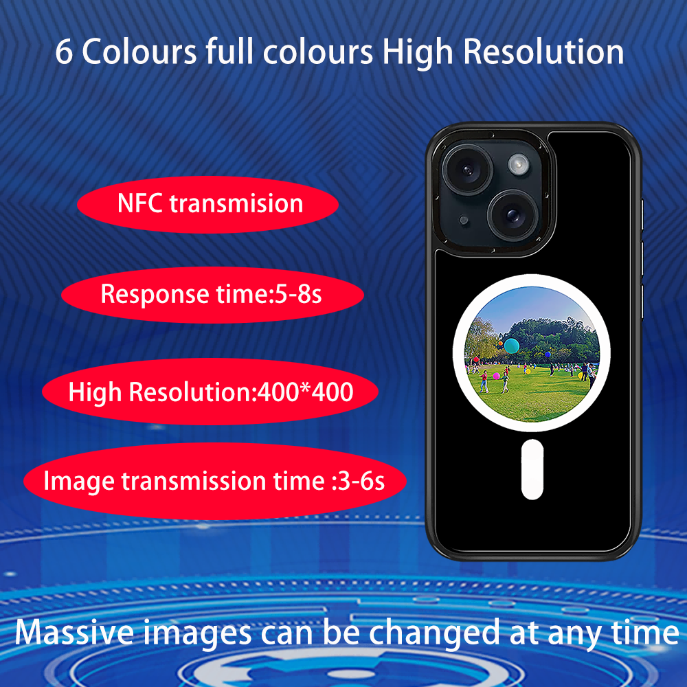 For iPhone 15 Pro E-Ink Phone Case Compatible with MagSafeNFC 6-Color TPU + PC Back Cover