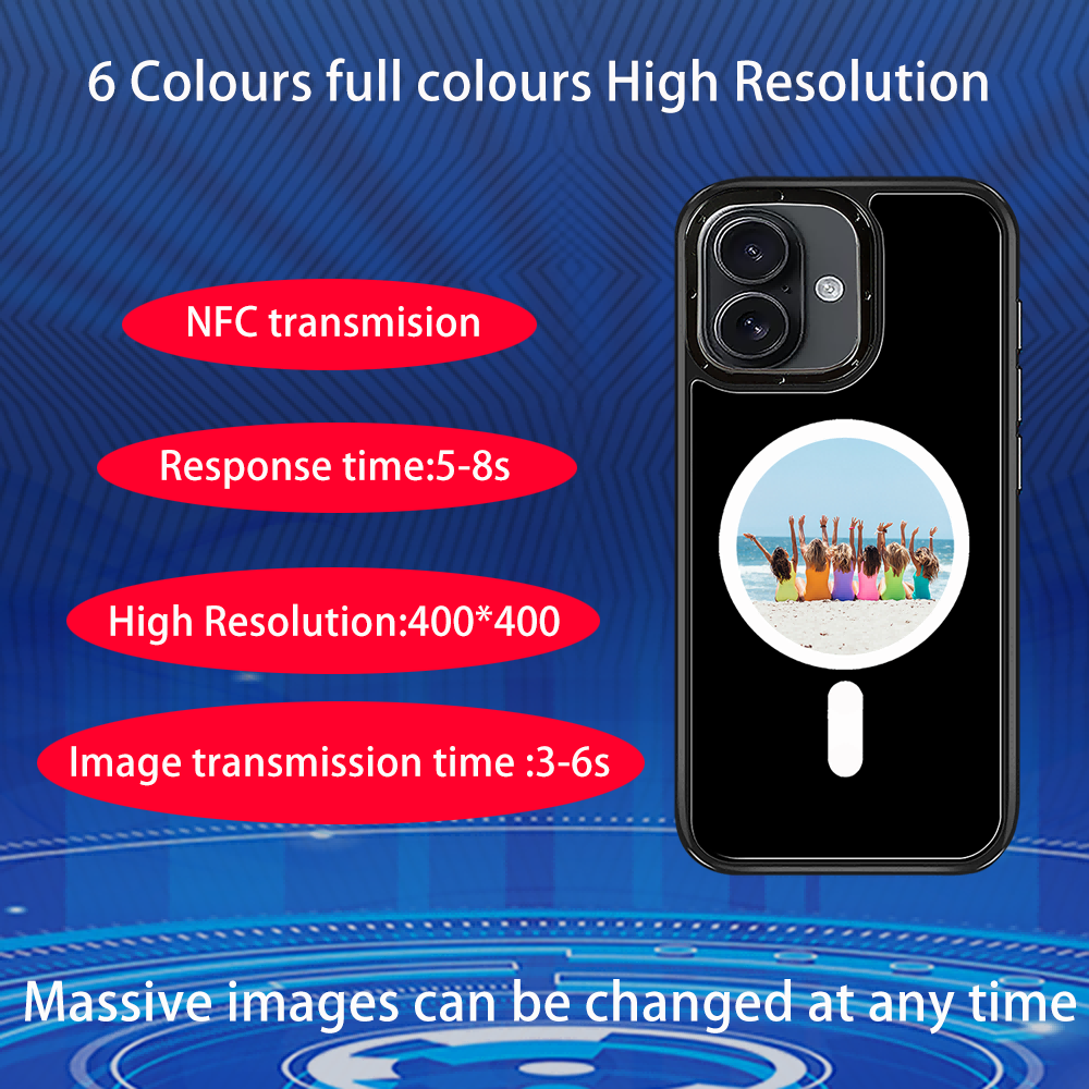 Wholesale Full Color Smart E-Ink Screen Phone Case with NFC for iPhone 12 13 14 15 16 Pro Max DIY Phone Case