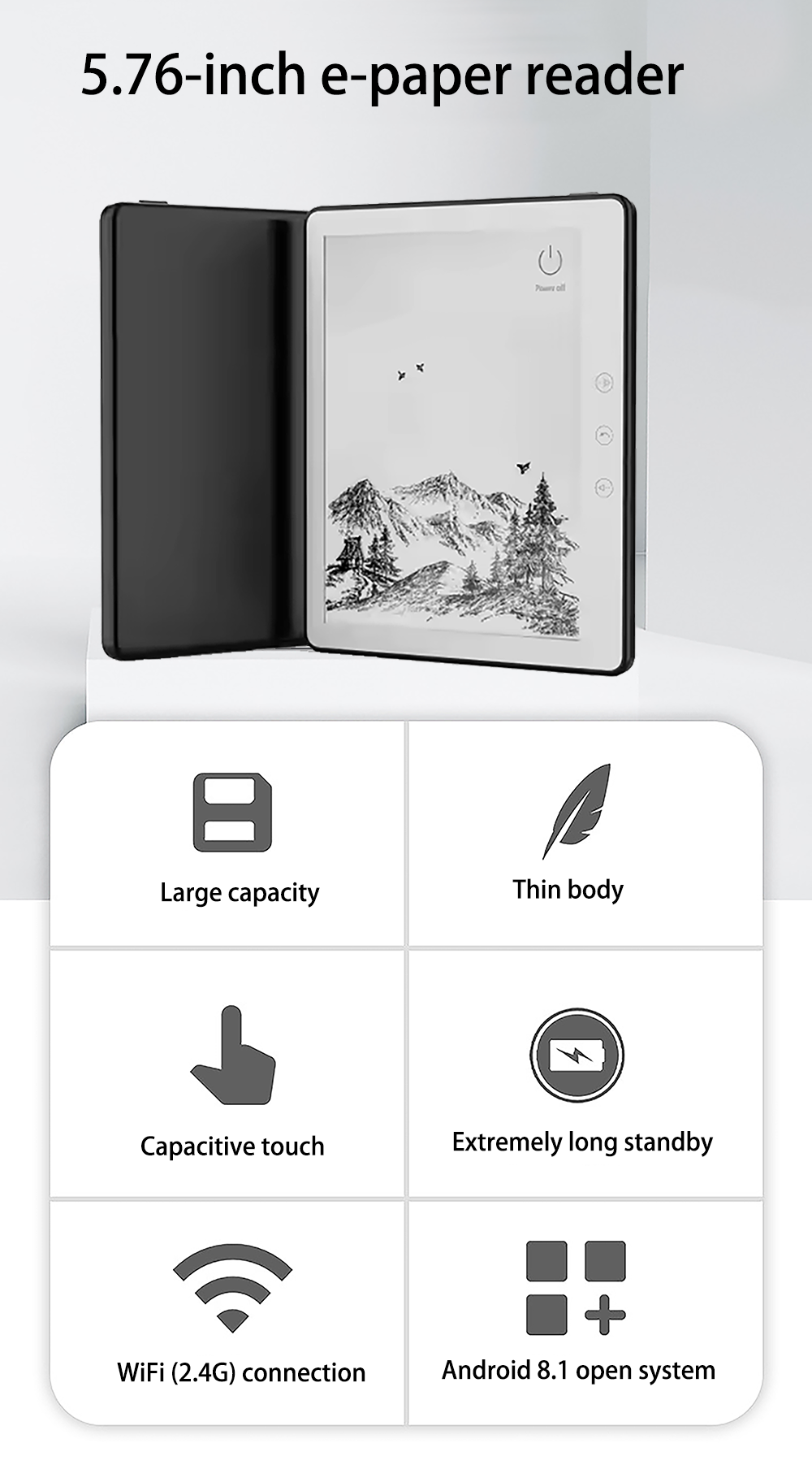 E Book Reader 5.76 Inch E Ink Technology E-Reader Devices Lightweight 1GB 16GB Eye Friendly E Paper for Android