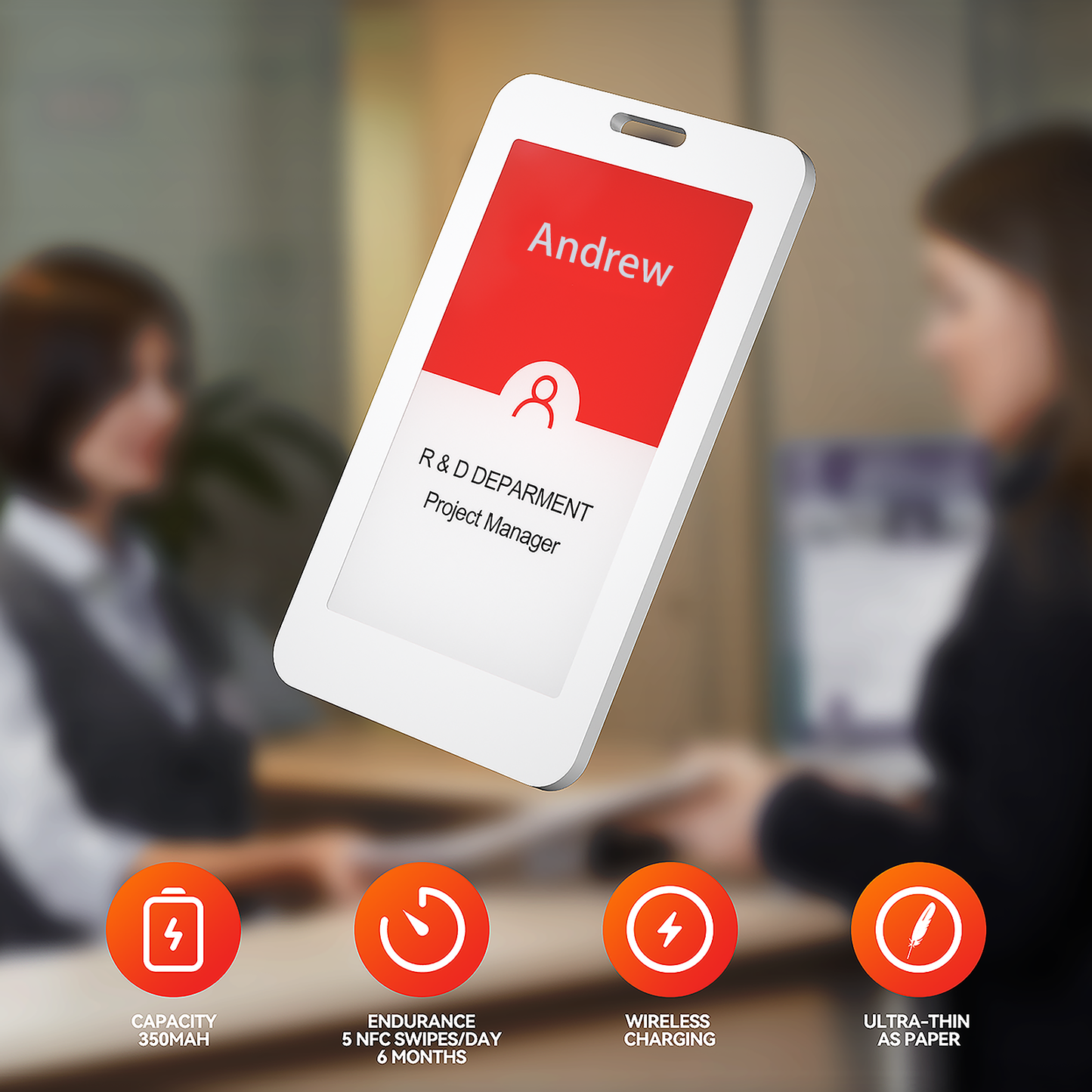 E-ink Paperless NFC Four-color Smart Labels Aviation Labels 4-color ID Badges Wireless ID Badges Reusable Work Badges